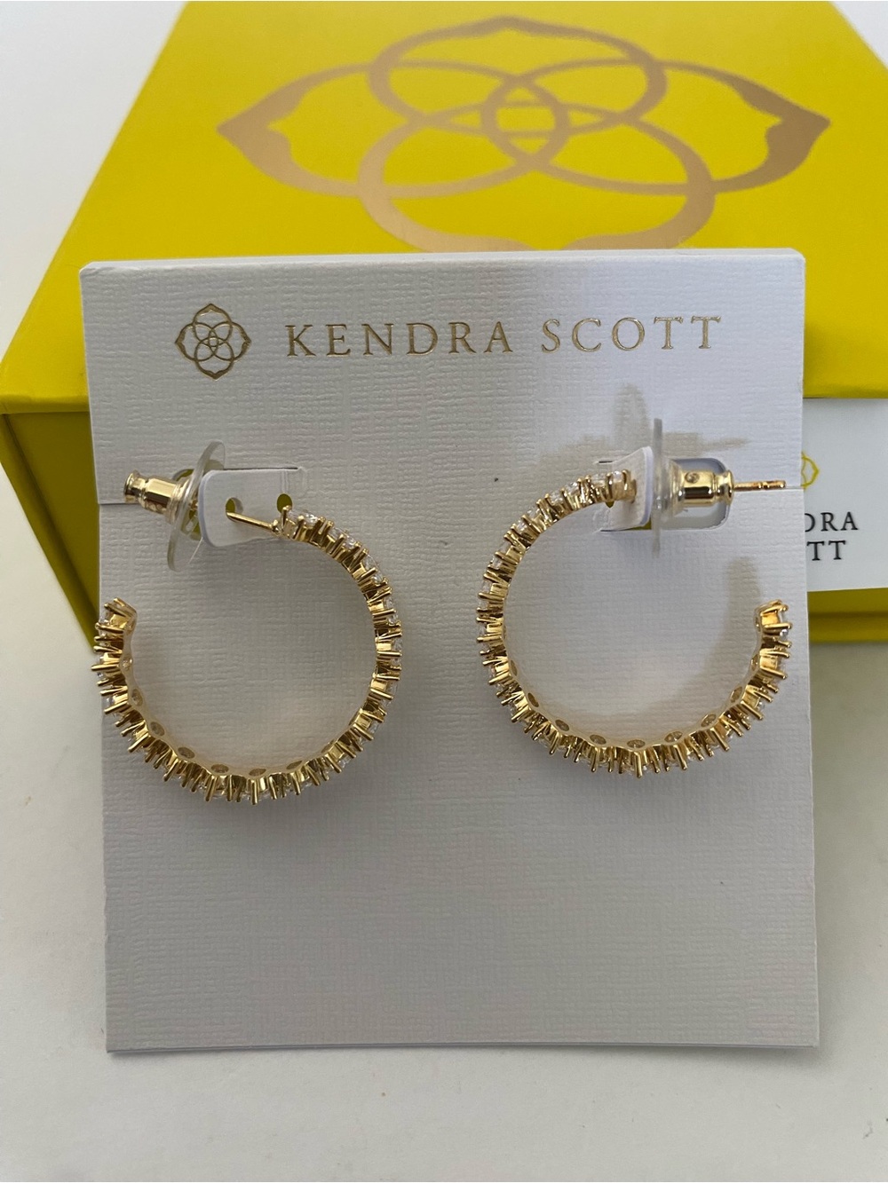 Kendra Scott Cailin Gold Tone Huggies Hoop Earrings Pave Crystal Accents NWT